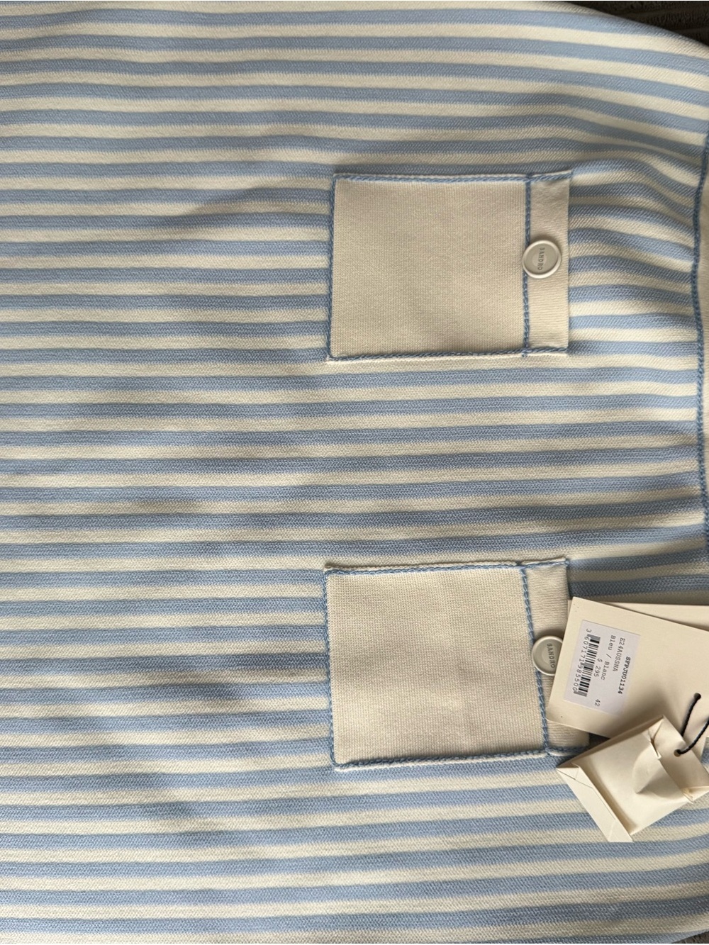 NWT Sandro size 42 Blue and Cream white Striped Mini Skirt with Patch Pockets - Picture 10 of 13